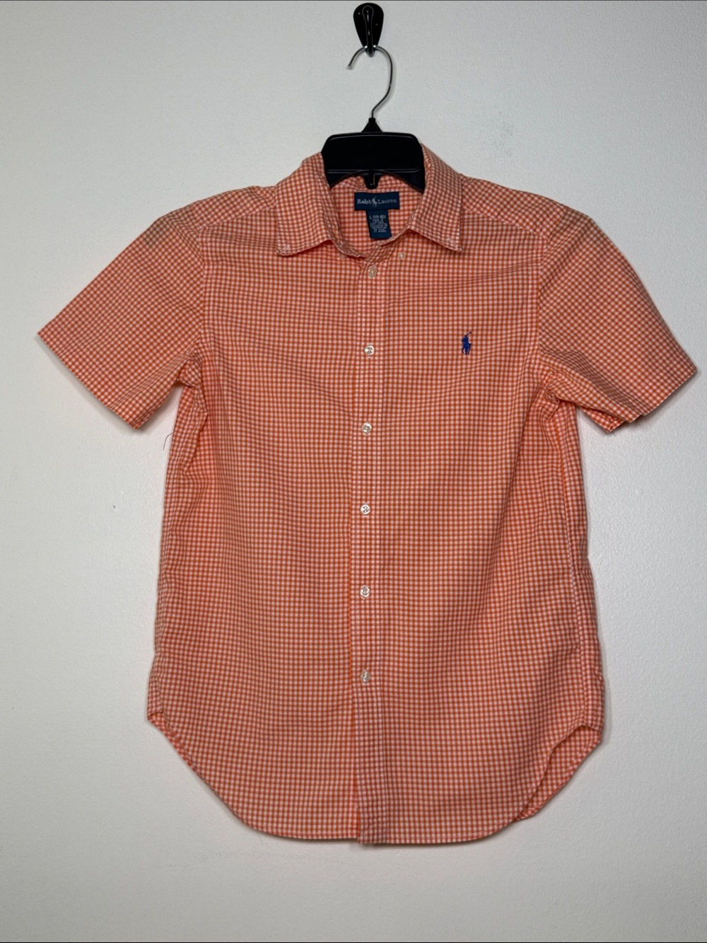 Ralph Lauren Orange Gingham Short-Sleeve Button-Down Shirt | Size Large (14-16)